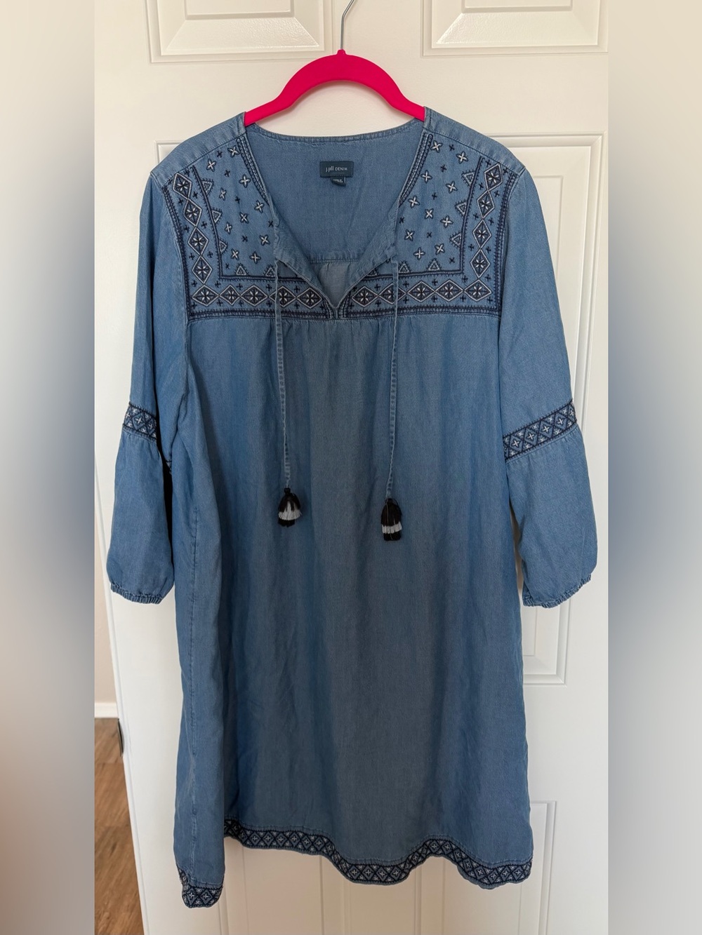 J. Jill Light Blue Embroidered Denim-Look Tunic